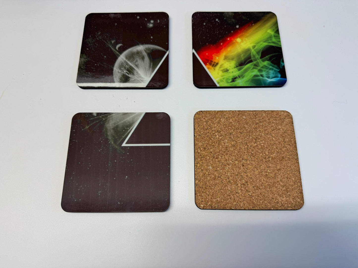 Set of 4 Pink Floyd coasters| music fan| gift for him |retro music| cork based coaster| set of four| birthday ideas| gifts for under ten |