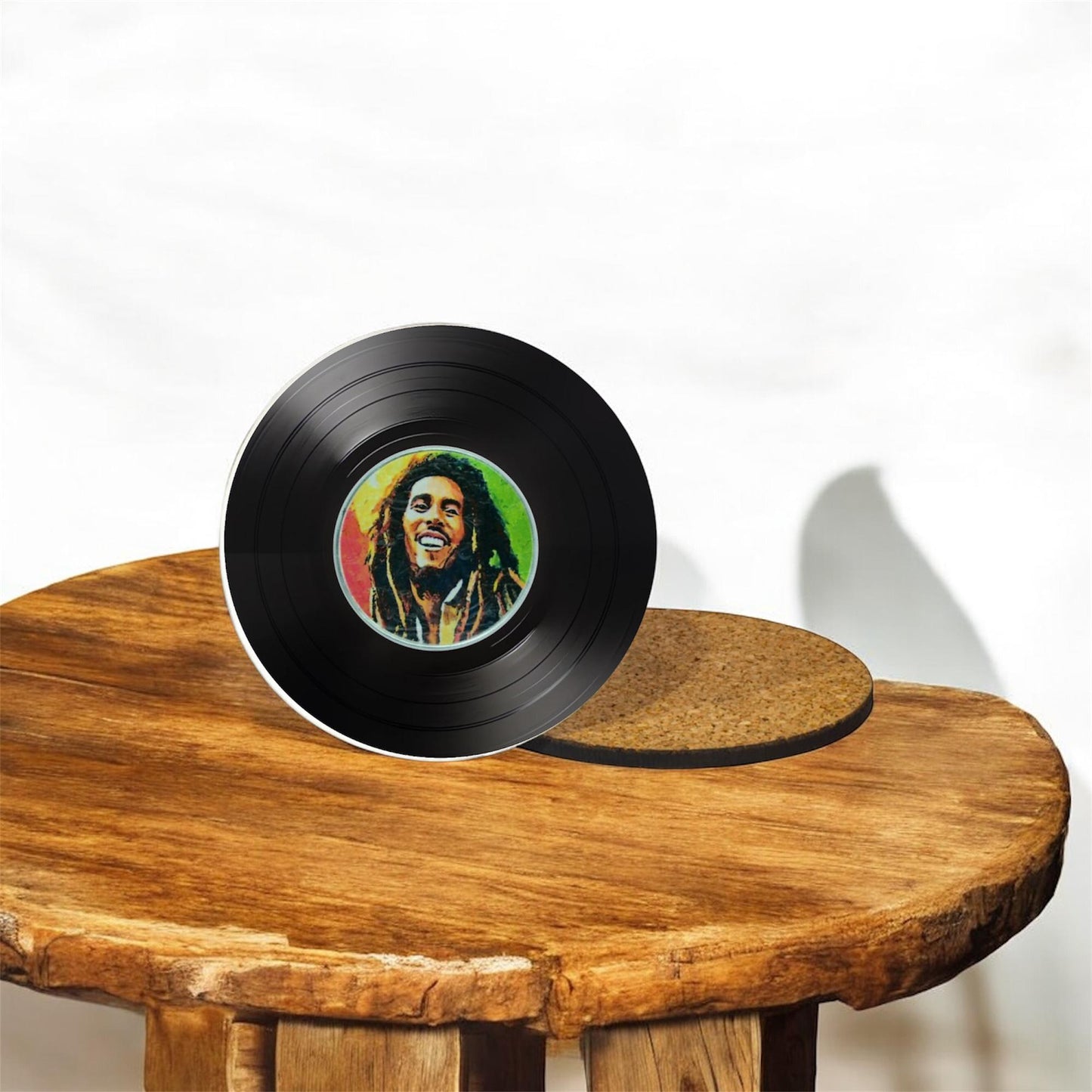 Set of 4 Round Record Coasters Featuring Bob Marley, Bob Marley, Record Coasters, Record Lover Gift, Gift For Musician, Unique Coasters