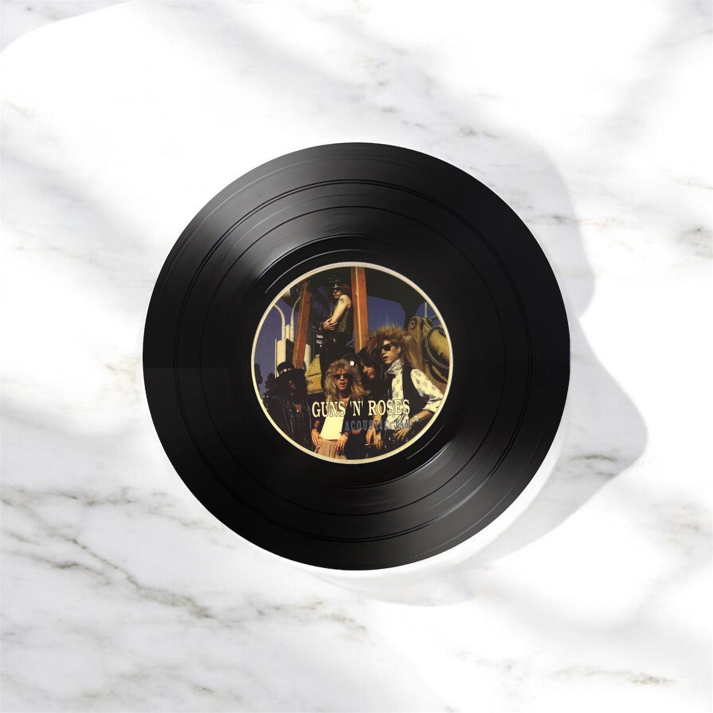 Set of 4 Guns and Roses Round Record Coasters, Handmade Vinyl Coasters, Guns And Roses, Record Coasters, Music Lovers Gift, Rock Music Decor