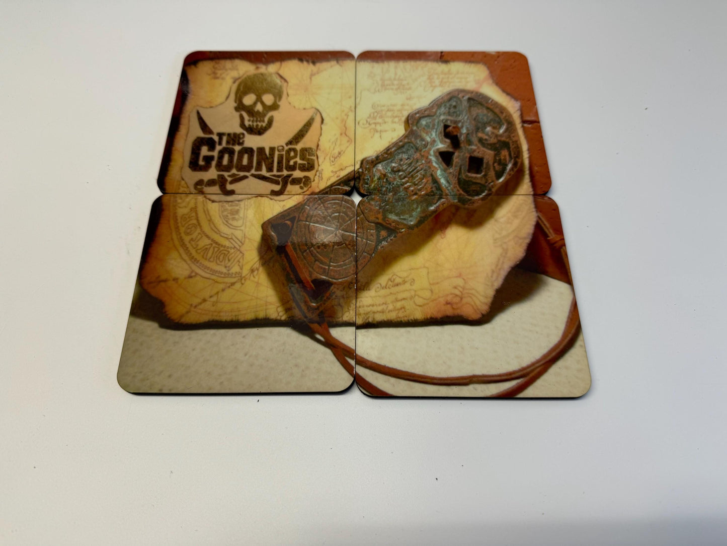 Set of 4 Goonies Coasters, Handmade Cork Drink Coasters, 80s Movie Fan Gift, Handmade Coasters, Nostalgic Coasters, 80s Nostalgia, Unique Gift Idea, Coaster Set Of 4, Cinema Lover Gift