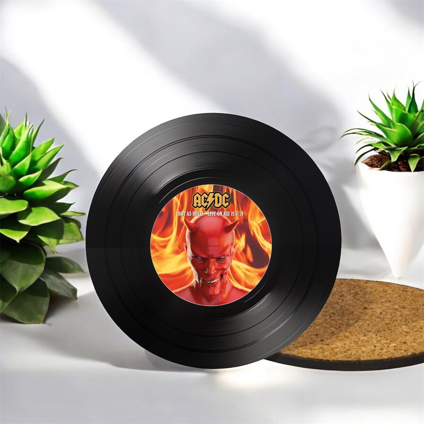 Set of 4 Round Record Coasters featuring the ACDC, Retro Decor, ACDC Gift, Man Cave Decor, ACDC, Rock Band, Music Themed, Rock Music Gift
