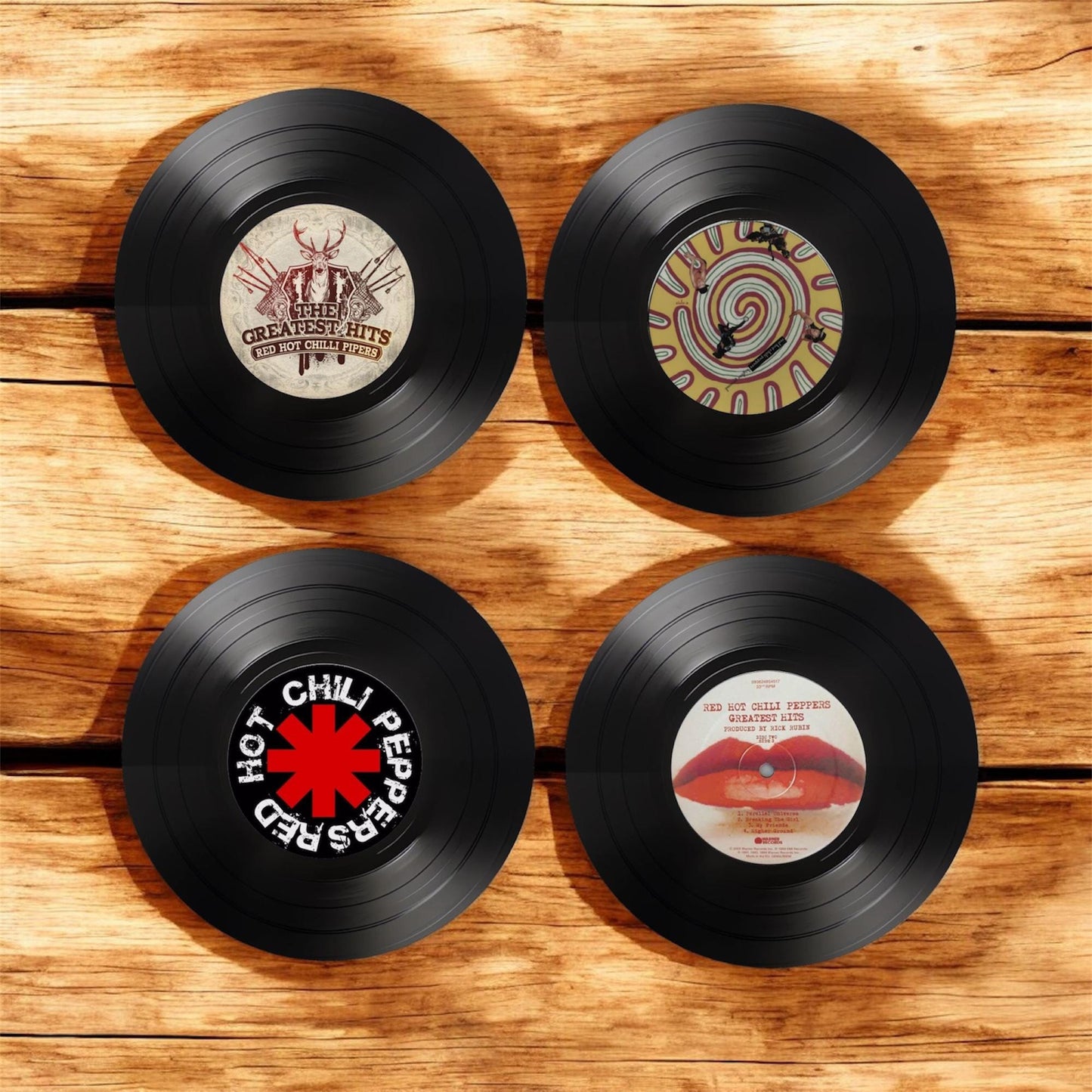Set of 4 Red Hot Chilli Peppers Round Record Coasters, Unique Coasters, Music Memorabilia, Music Fan Gift, Record Coasters,music gift