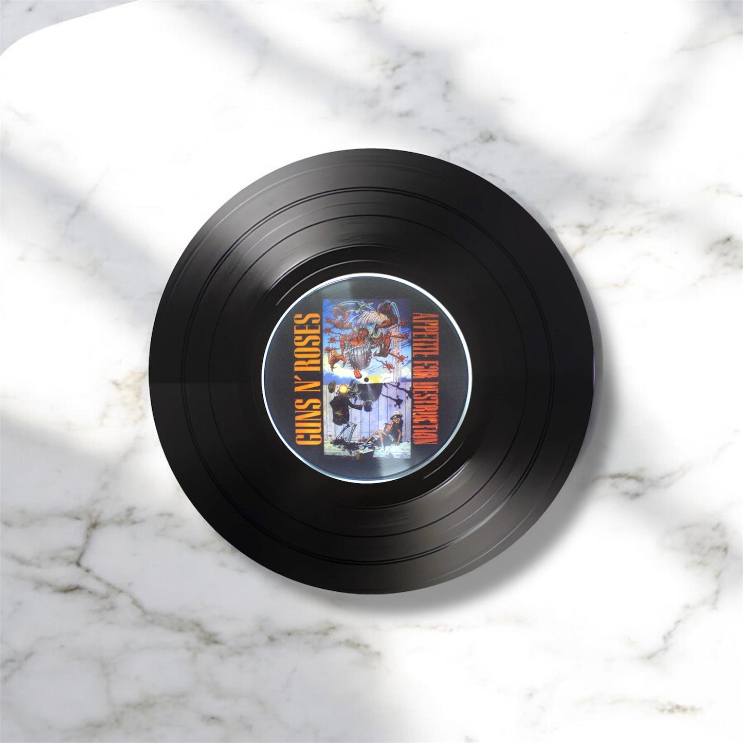 Set of 4 Guns and Roses Round Record Coasters, Handmade Vinyl Coasters, Guns And Roses, Record Coasters, Music Lovers Gift, Rock Music Decor