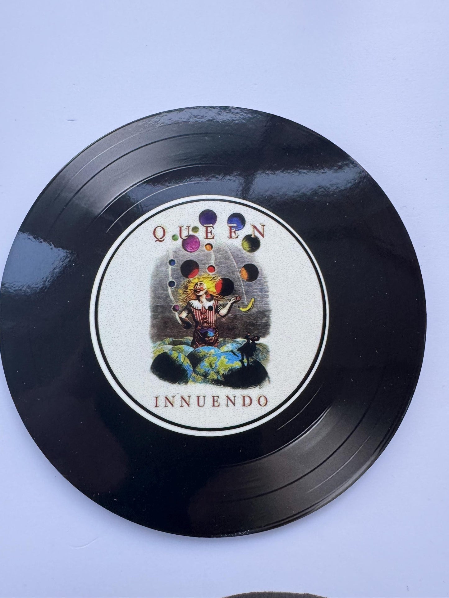 set of 4 round Queen record cover coasters| round coasters| record covers | man cave coaster| gifts for him | drink coasters