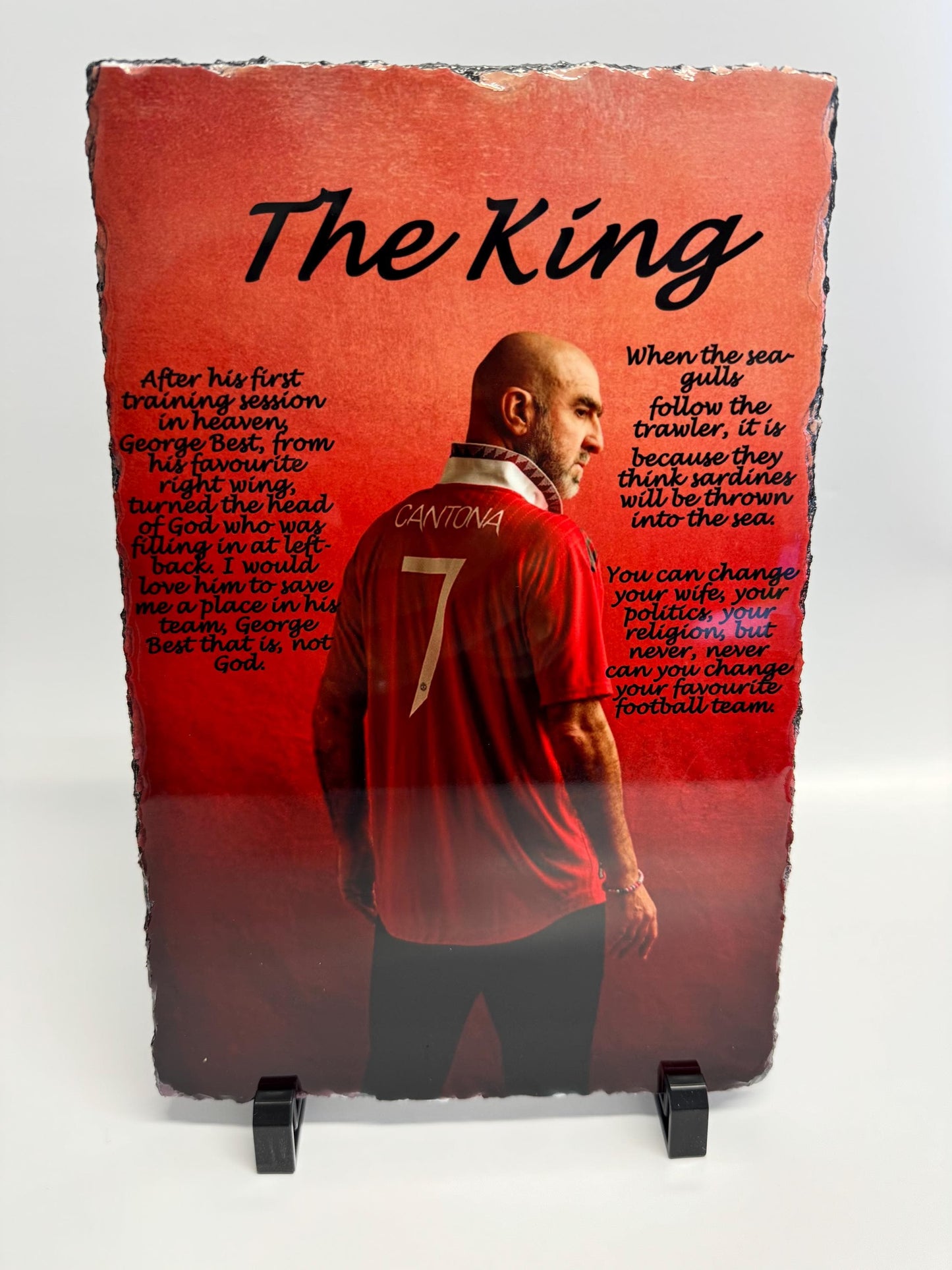 Eric Cantona "The King" slate| gift for Man UTD fans | man cave display piece| gift for him| red decor |gift for her| centre piece|