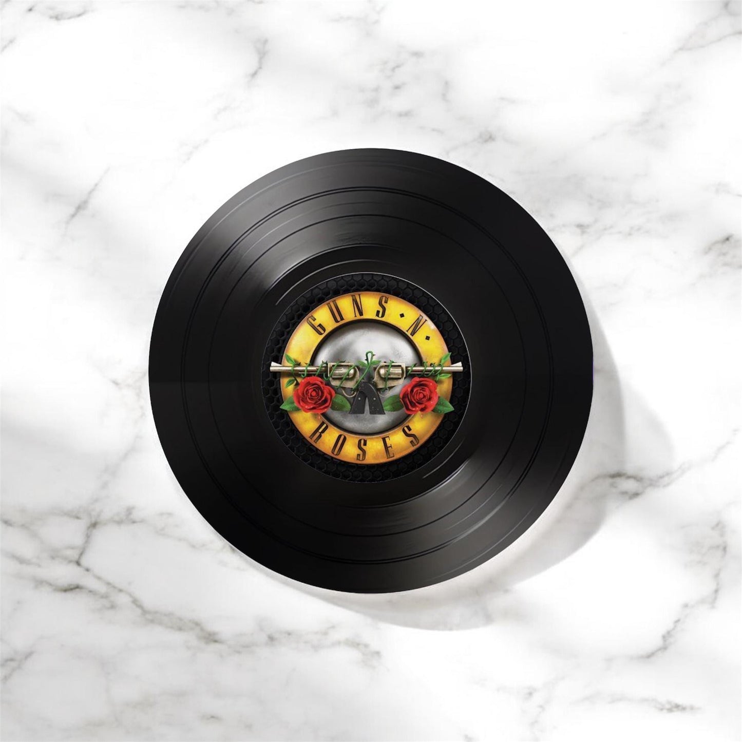 Set of 4 Guns and Roses Round Record Coasters, Handmade Vinyl Coasters, Guns And Roses, Record Coasters, Music Lovers Gift, Rock Music Decor