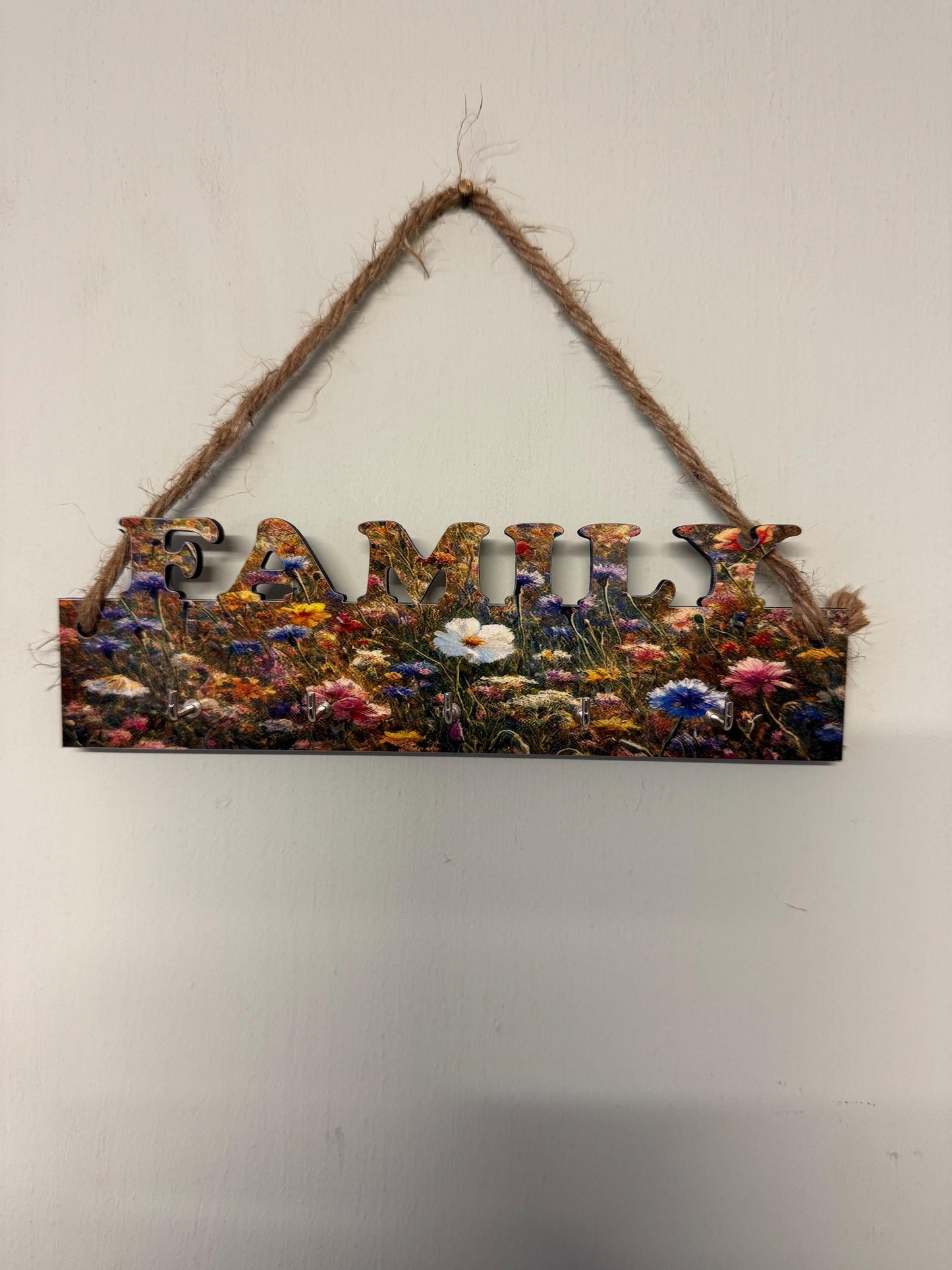 Family key holder | hardboard key holder| family picture | personalised key holder | five hook key holder| gift for friends | Christmas gift