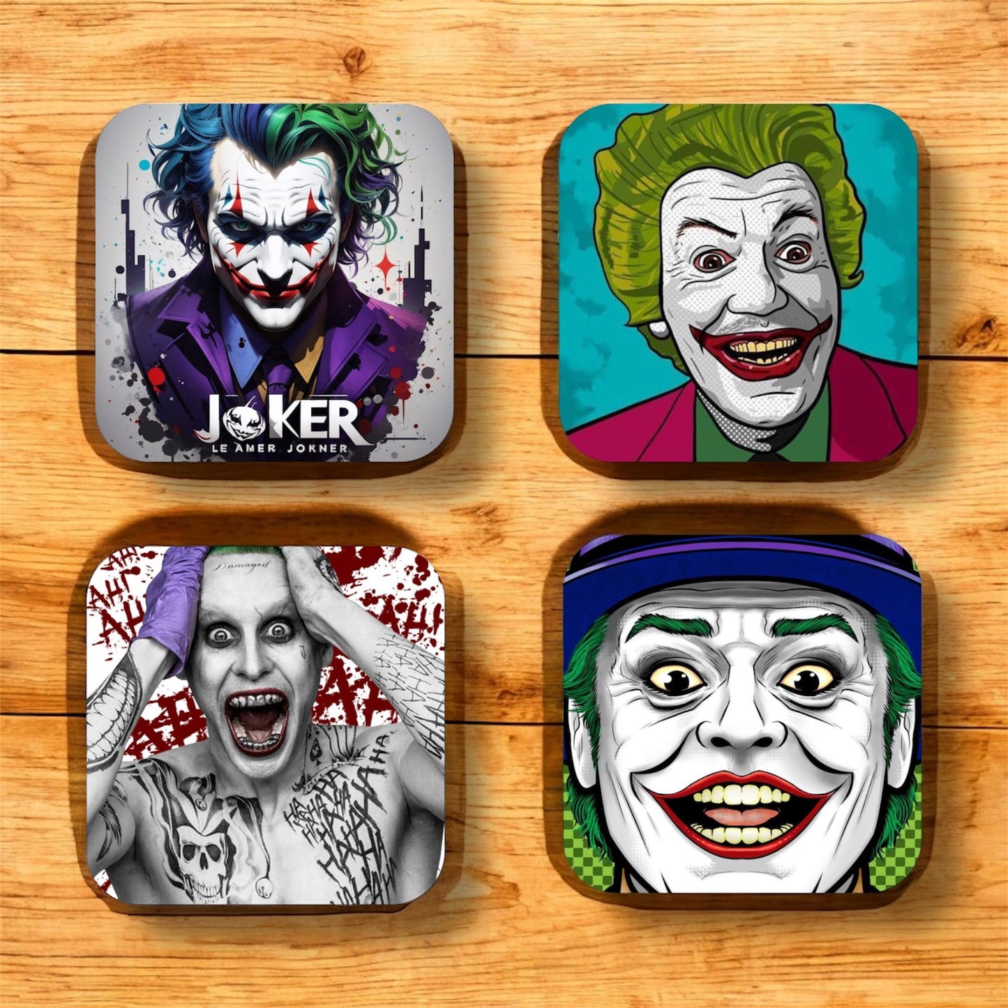 Set of 4 Joker-inspired Coasters| DC Joker coasters Unique Coasters| Man cave gift ideas | Gifts for him| gifts for her| The joker coasters