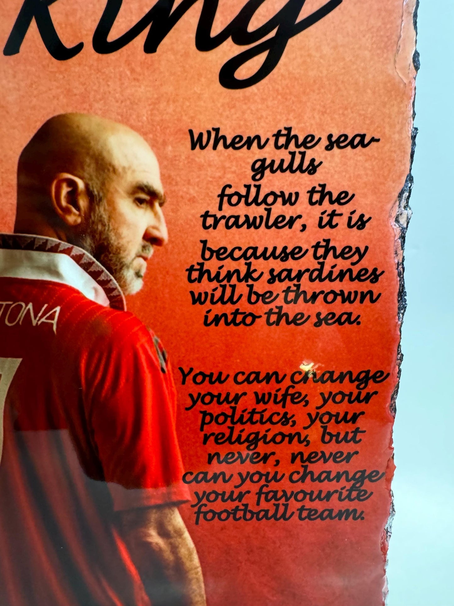Eric Cantona "The King" slate| gift for Man UTD fans | man cave display piece| gift for him| red decor |gift for her| centre piece|