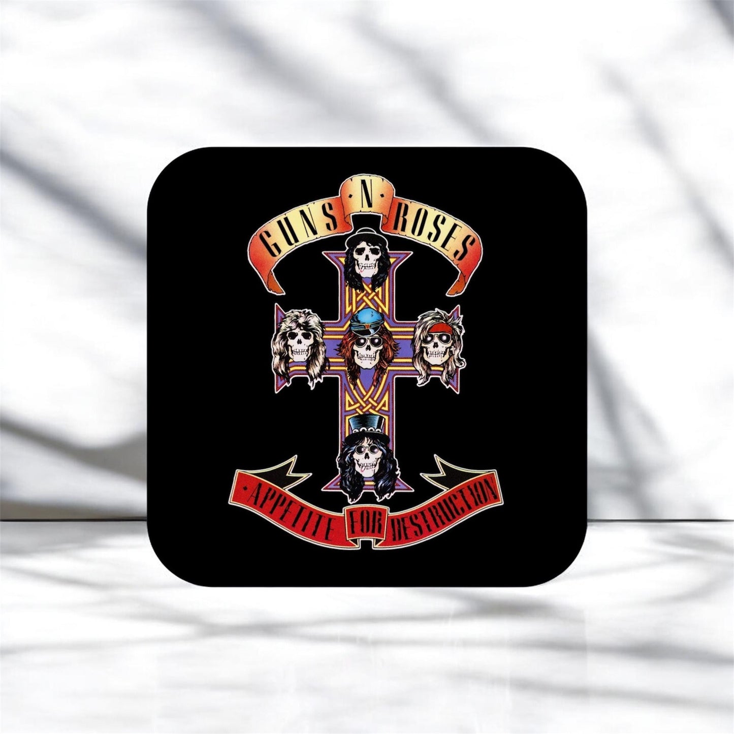Set of 4 Guns and Roses Square Drink Coasters, Drink Coasters, Guns And Roses, Music Lover Gift, Rock And Roll Gift, Musician Gift