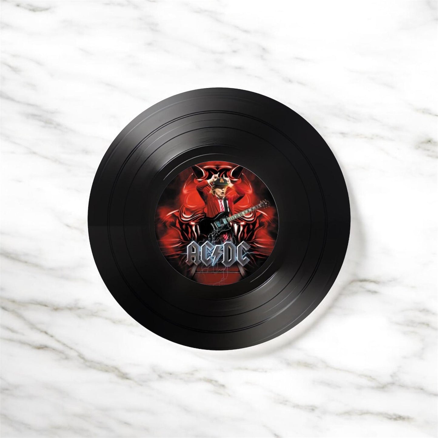 Set of 4 Round Record Coasters featuring the ACDC, Retro Decor, ACDC Gift, Man Cave Decor, ACDC, Rock Band, Music Themed, Rock Music Gift