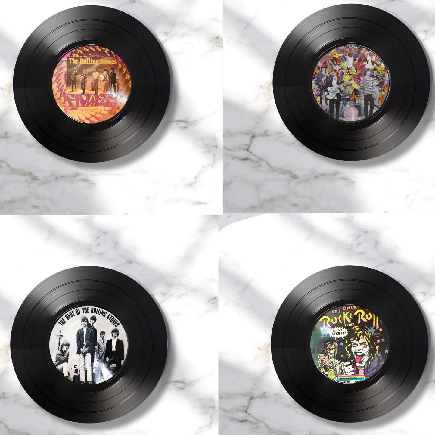 Set of 4 Round Rolling Stones Record Coasters , Retro Decor,Man Cave Decor, Rock Band, Music Themed, Rock Music Gift Rolling Stones Gift
