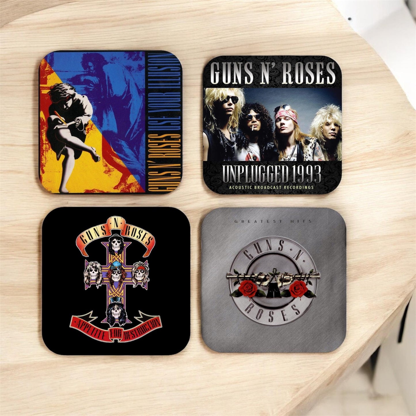 Set of 4 Guns and Roses Square Drink Coasters, Drink Coasters, Guns And Roses, Music Lover Gift, Rock And Roll Gift, Musician Gift