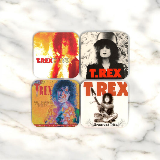 Set of 4 T-Rex Album Cover Coasters, Vintage Rock Music Decor, Retro Coasters, Album Cover Coasters, Rock And Roll Coasters|