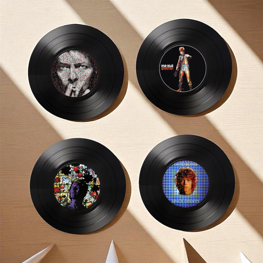 Set of 4 David Bowie Round Record Coasters, Vintage Vinyl Music Decor, Unique Coasters, Music Memorabilia, Music Fan Gift, Record Coasters