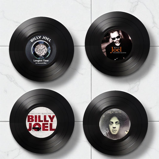 Set of 4 Billy Joel Round Record Coasters, Vintage Vinyl Music Decor, Unique Coasters, Music Memorabilia, Music Fan Gift, Record Coasters