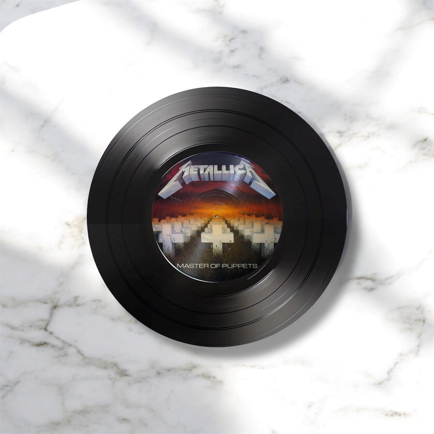 Set of 4 Round Record Coasters featuring Metalica, Retro Decor, metalica Gift, Man Cave Decor, Rock Band, Music Themed, Rock Music Gift