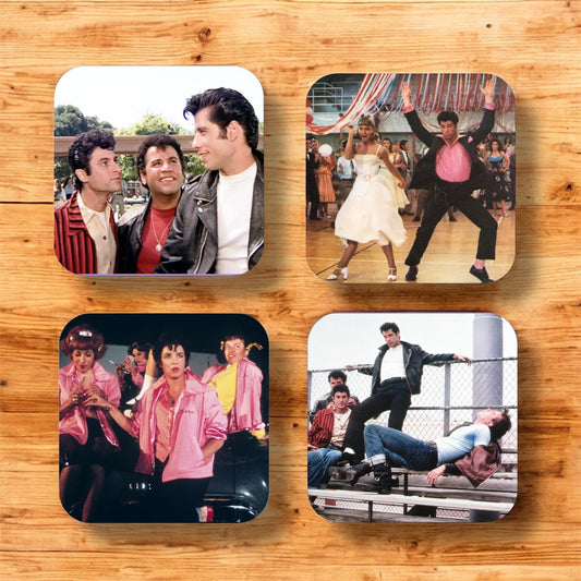 Set of 4 Grease Coasters, Vintage films|pink Ladies coasters | gifts for him| gifts for classic film lovers | gifts for her|T-Birds coasters