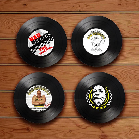 Set of 4 Bad Manners Round Record Coasters, Vintage Vinyl Music Decor, Unique Coasters, Music Memorabilia, Music Fan Gift, Record Coasters