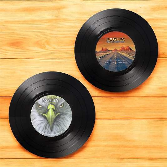Set of 2 or 4 Round Record Coasters Featuring The Eagles, Vintage Vinyl Drink Coasters, Record Coasters, Eagles Coasters, Unique Coasters