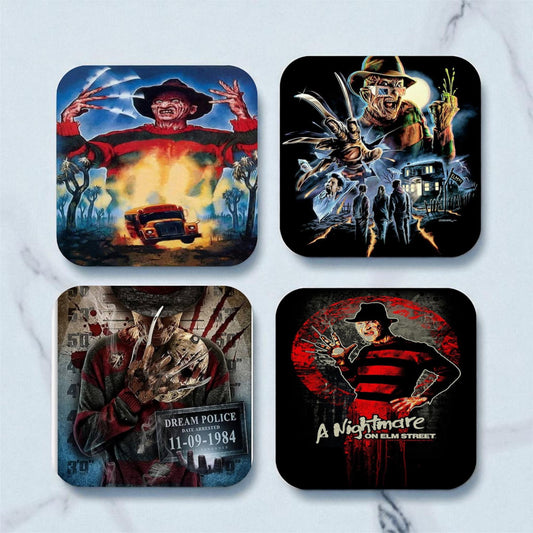 Set of 4 Nightmare on Elm Street Coasters, gifts for him| gifts for Horror lovers | gifts for her| Freddie Kruger| iconic coasters