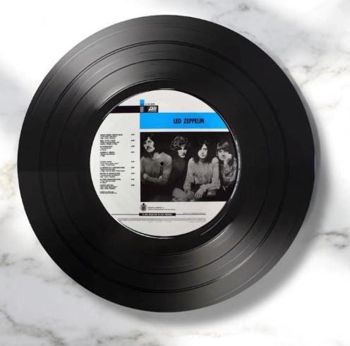 Set of 4 Led Zeppelin Round Record Coasters Retro Decor, Man Cave Decor,  Rock gift, Music Themed, Rock Music Gift, Led Zeppelin gift,