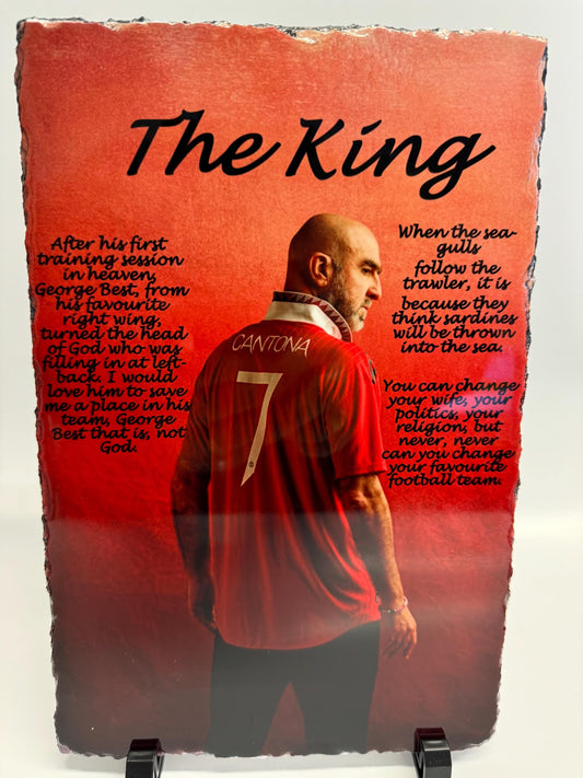 Eric Cantona "The King" slate| gift for Man UTD fans | man cave display piece| gift for him| red decor |gift for her| centre piece|