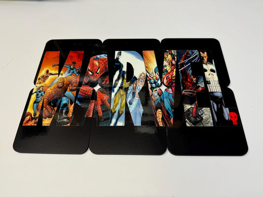 Set of 6 Marvel coasters| film memorabilia| comic book hero's | gift for marvel fans |man cave gifts |superhero's gift| gift for him |