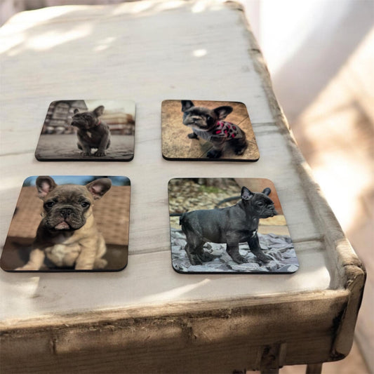 Set of 4 French bulldog coasters| frenchie coasters| coaster set| dog lovers set of coasters| mothers day gift | gift for her|