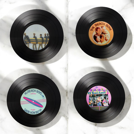 Set of 4 Beach Boys Round Record Coasters, Vintage Vinyl Music Decor, Unique Coasters, Music Memorabilia, Music Fan Gift, Record Coasters