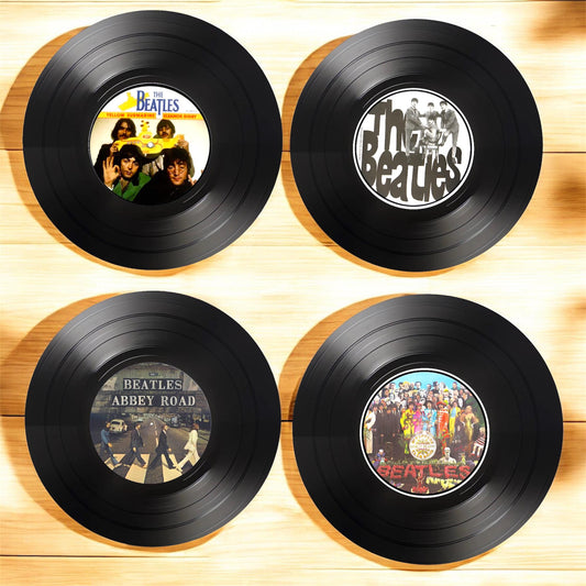 Set of 4 Round Record Coasters Featuring The Beatles, Music Lover Gift Unique Coasters, Beatles Coasters, Record Coasters, Music Memorabilia