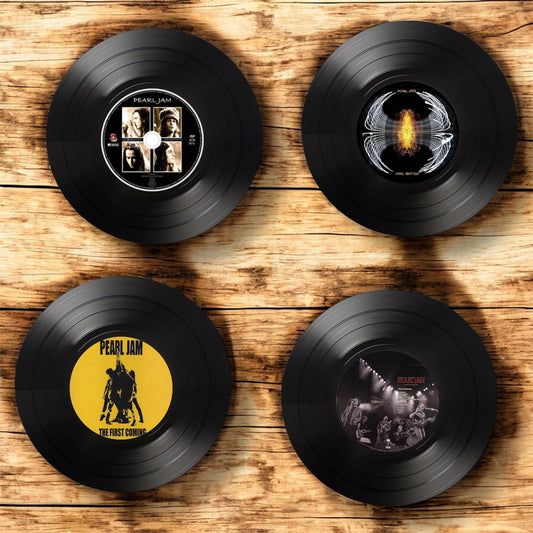 Set of 4 Pearl Jam Round Record Coasters, Vintage Vinyl Music Decor, Unique Coasters, Music Memorabilia, Music Fan Gift, Record Coasters