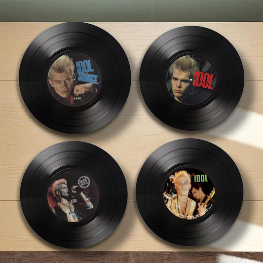 Set of 4 Billy Idol Round Record Coasters, Vintage Vinyl Music Decor, Unique Coasters, Music Memorabilia, Music Fan Gift, Record Coasters