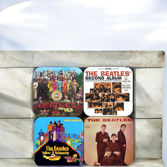 Set of 4 Beatles Album Cover Coasters, Handmade Drink Coasters, Music Lover Gift