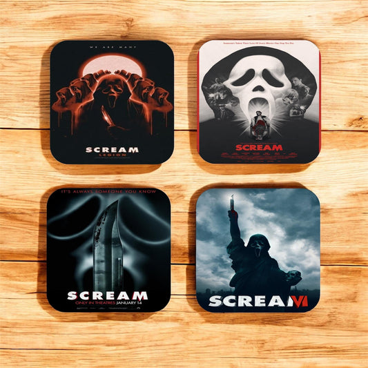 Set of 4 Scream Coasters, gifts for him| gifts for Horror lovers | gifts for her| Scream fans coasters| iconic coasters| horror fans