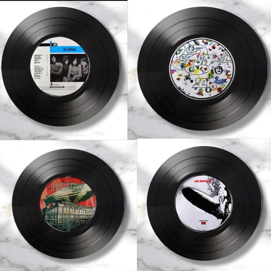 Set of 4 Led Zeppelin Round Record Coasters Retro Decor, Man Cave Decor,  Rock gift, Music Themed, Rock Music Gift, Led Zeppelin gift,