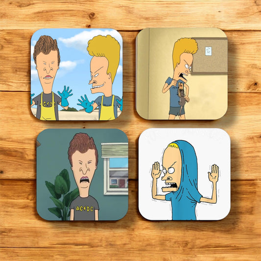 Set of 4 Beavis and Butthead Coasters, Vintage Animation|beautiful coasters | gifts for him| gifts for Animation lovers | gifts for her|