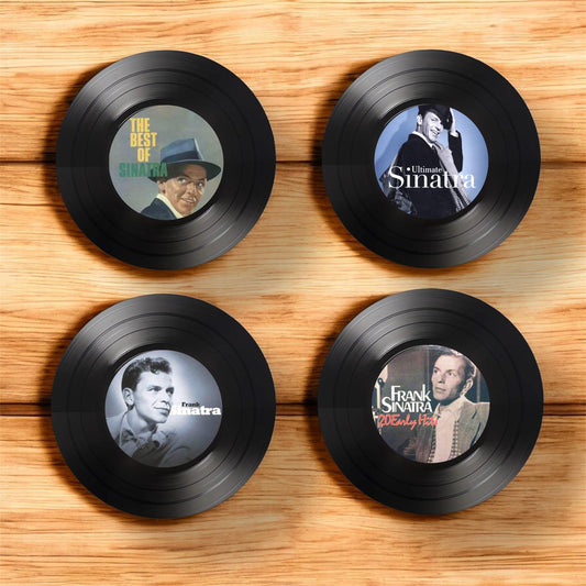 Set of 4 Frank Sinatra Round Record Coasters, Vintage Music Lover Gift, Music Lover Decor, Unique Gift, Handmade Coasters, Gift For Him