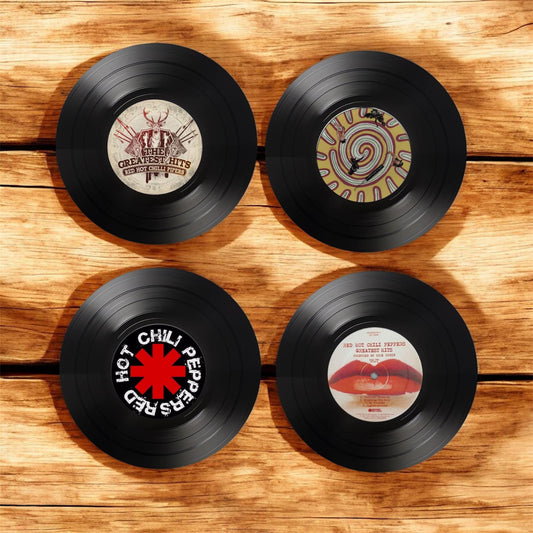 Set of 4 Red Hot Chilli Peppers Round Record Coasters, Unique Coasters, Music Memorabilia, Music Fan Gift, Record Coasters,music gift