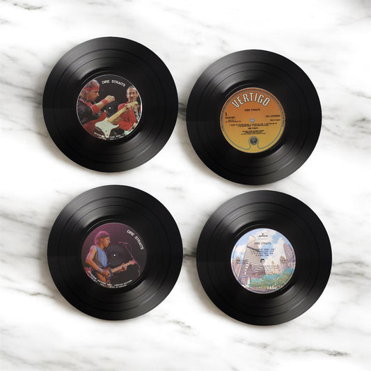 Set of 4 Dire Straits Round Record Coasters, Vintage Vinyl Music Decor, Unique Coasters, Music Memorabilia, Music Fan Gift, Record Coasters