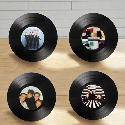 Set of 4 Wet Wet Wet Round Record Coasters, Vintage Vinyl Music Decor, Unique Coasters, Music Memorabilia, Music Fan Gift, Record Coasters