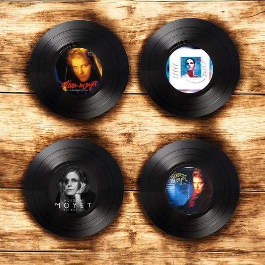 Set of 4 Alison Moyet Round Record Coasters, Vintage Vinyl Music Decor, Unique Coasters, Music Memorabilia, Music Fan Gift, Record Coasters