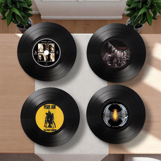 Set of 4 Pearl Jam Round Record Coasters, Vintage Vinyl Music Decor, Unique Coasters, Music Memorabilia, Music Fan Gift, Record Coasters