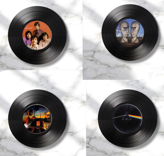 Set of 4 Pink Floyd Round Record Coasters Retro Decor, Man Cave Decor,  Rock Band, Music Themed, Rock Music Gift, pink floyd gift,