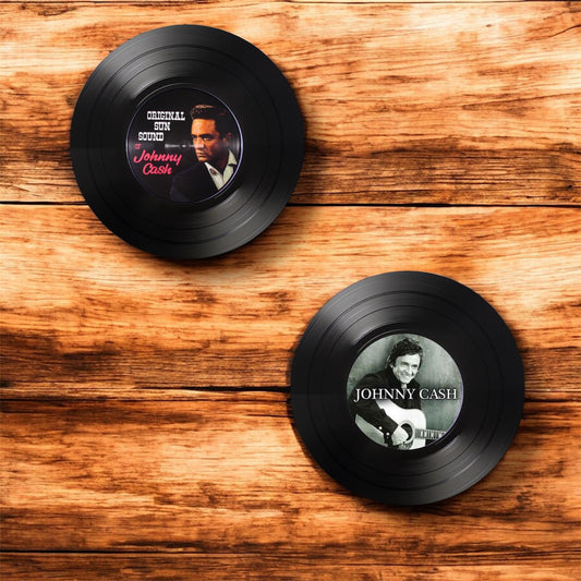 Set of 2 or 4 Johnny Cash Round Record Coasters, Vintage Music Lover Gift, Johnny Cash, Record Coasters, Retro Decor, Drink Coasters
