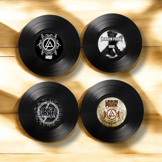 Set of 4 Linkin Park Round Record Coasters, Vintage Vinyl Music Decor, Unique Coasters, Music Memorabilia, Music Fan Gift, Record Coasters