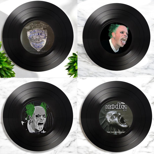 Set of 4 Prodigy Round Record Coasters, Vintage Vinyl Music Decor, Unique Coasters, Music Memorabilia, Music Fan Gift, Record Coasters