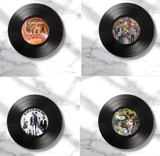 Set of 4 Round Rolling Stones Record Coasters , Retro Decor,Man Cave Decor, Rock Band, Music Themed, Rock Music Gift Rolling Stones Gift
