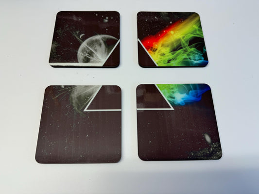 Set of 4 Pink Floyd coasters| music fan| gift for him |retro music| cork based coaster| set of four| birthday ideas| gifts for under ten |