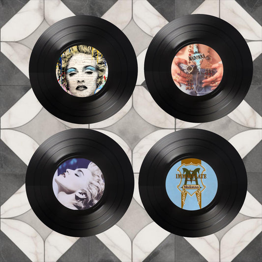 Set of 4 Madonna Round Record Coasters Retro Decor, Man Cave Decor,  Rock gift, Music Themed, Rock Music Gift, Madonna gift,